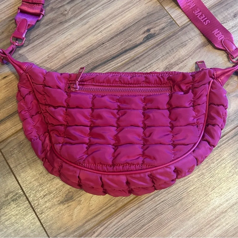 Steve Madden Pink Quilted Belt Bag Fanny Pack Crossbody Logo Strap